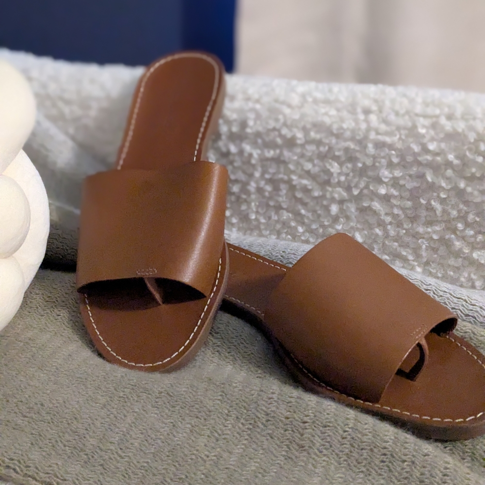 Madewell Brown Leather Slide Sandals
